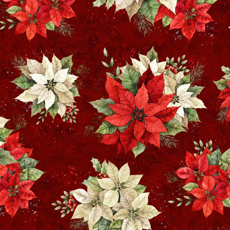 Poinsettia Radiance Poinsettia Bouquets Dark Red from Lumin Fabrics