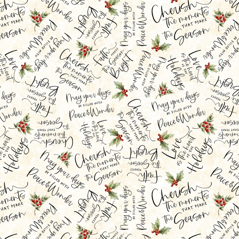 Pointsettia Radiance Word Toss Cream from Lumin Fabrics