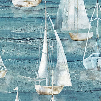 Smooth Sailing Large Sail Boats Medium Blue Multi from Northcott Fabrics