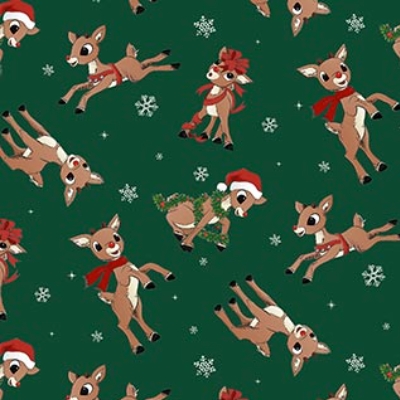 Rudolph the Red-Nosed Reindeer Rudolph Toss Dark Green from Northcott Fabrics