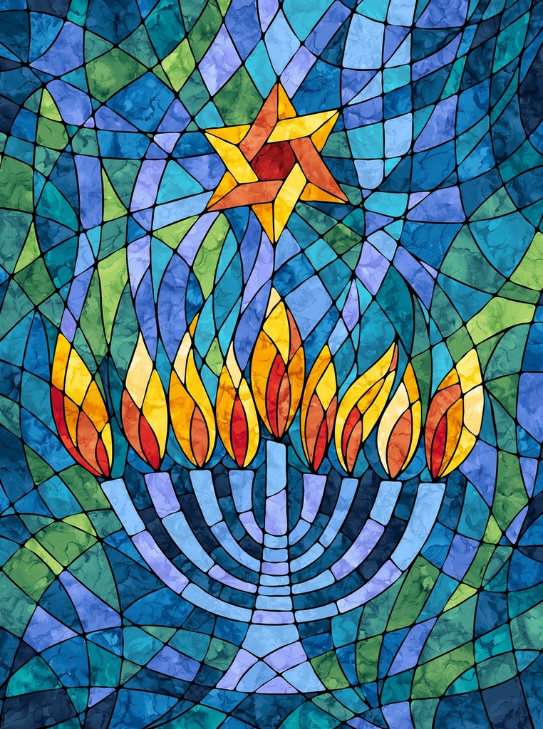 Hanukkah Lights Hanukkah Panel Blue Multi from Northcott Fabrics