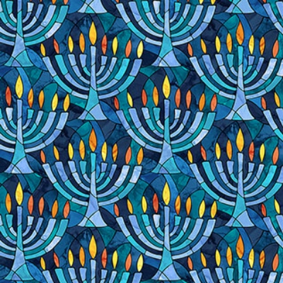 Hanukkah Lights Menorahs Blue Multi from Northcott Fabrics