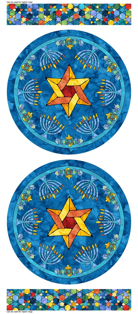 Hanukkah Lights Placemat Panel Blue Multi from Northcott Fabrics