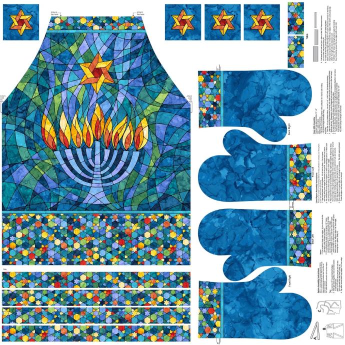Hanukkah Lights Apron Panel Blue Multi from Northcott Fabrics