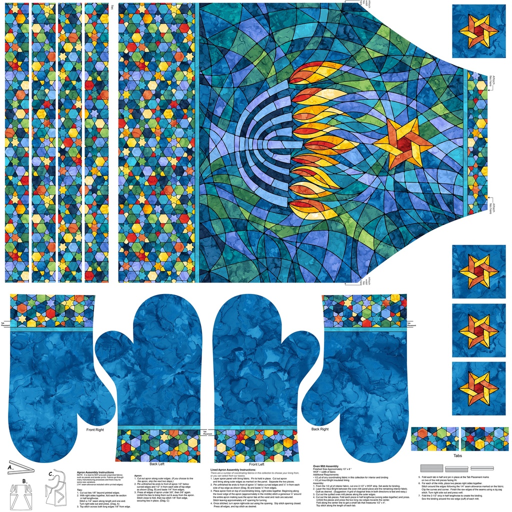 Hanukkah Lights Apron Panel Blue Multi from Northcott Fabrics