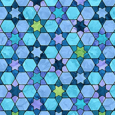 Hanukkah Lights Tonal Stained Glass Light Blue Multi from Northcott Fabrics