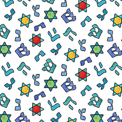 Hanukkah Lights Hebrew Letters White Multi from Northcott Fabrics