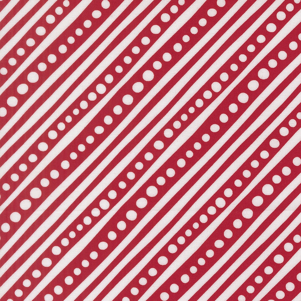 Snow Time Dotted Bias Stripe Poinsettia Red by Me and My Sister Designs from Moda Fabrics