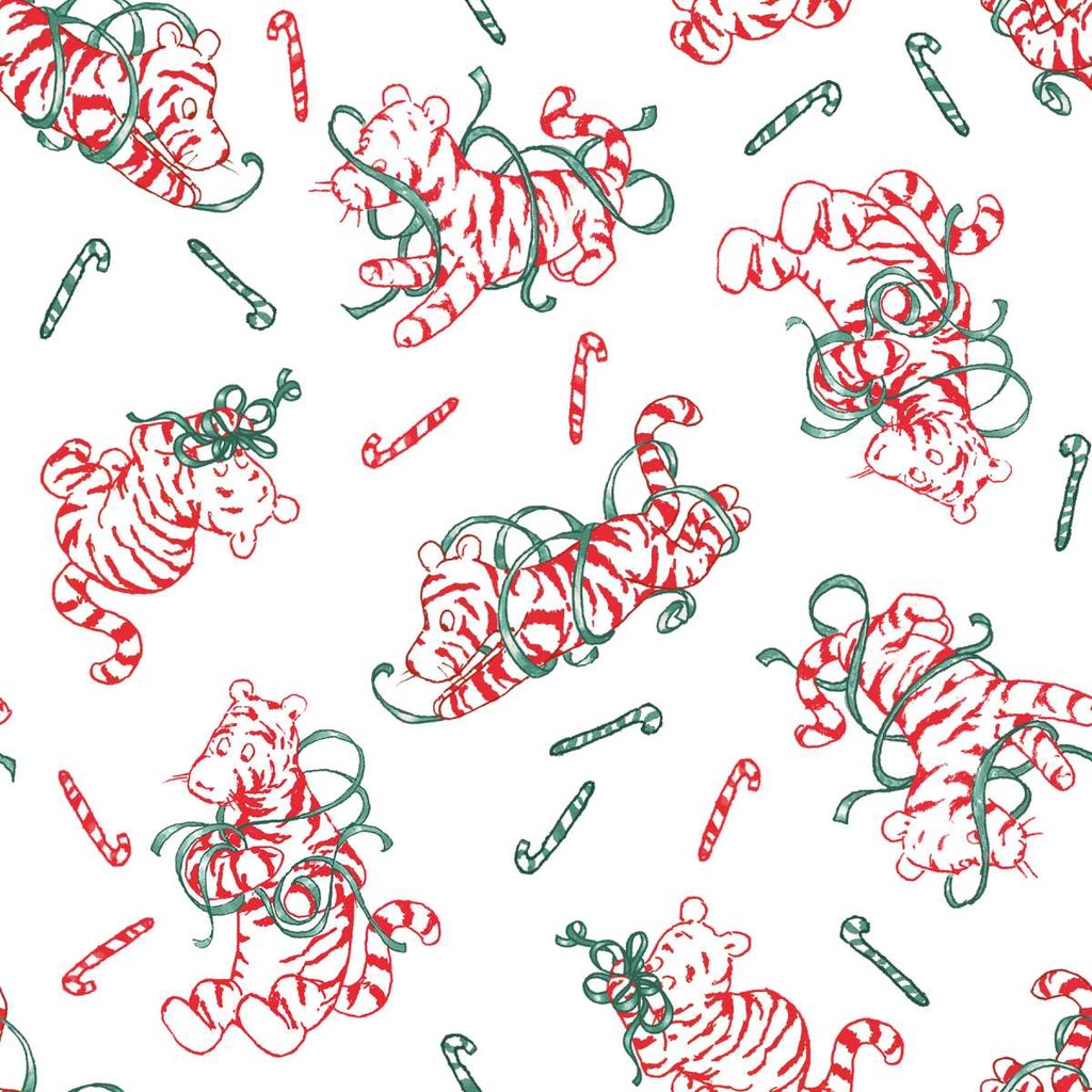 Christmas at Pooh Corner Peppermint Tigers White/Red from Studio E Fabrics