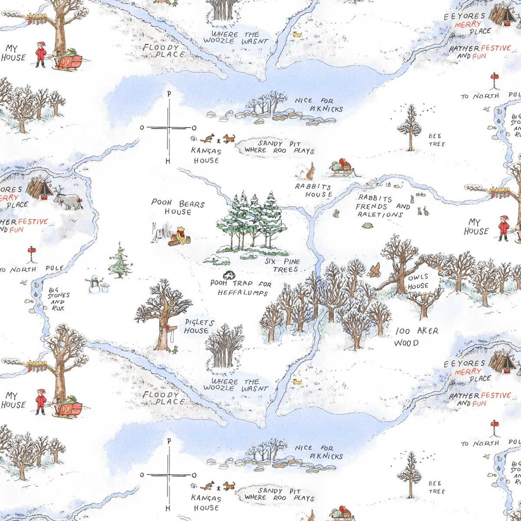 Christmas at Pooh Corner Frosted Acre Wood Snow from Studio E Fabrics