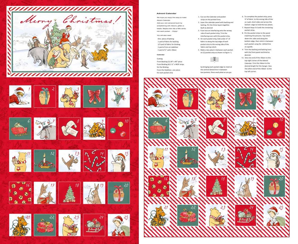 Christmas at Pooh Corner Advent Calendar 36x44 Panel Red from Studio E Fabrics