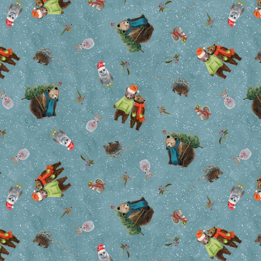 Holly Woods Woodland Toss Slate from Studio E Fabrics