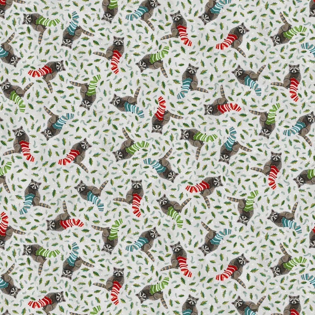 Holly Woods Knitting Raccoon Pearl from Studio E Fabrics
