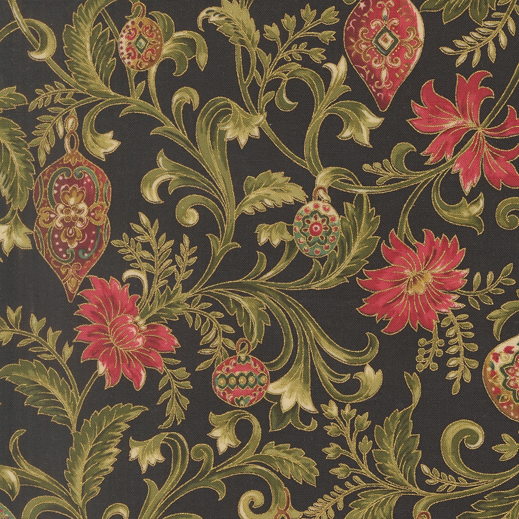 Merry Manor Metallic 2025 Floral Vines and Ornaments Ebony from Moda Fabrics