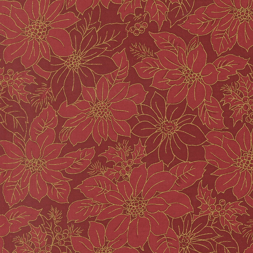 Merry Manor Metallic 2025 Poinsettia Damask Crimson from Moda Fabrics
