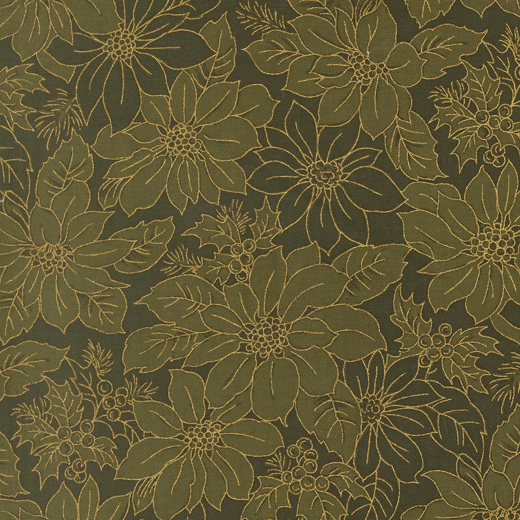 Merry Manor Metallic 2025 Poinsettia Damask Evergreen from Moda Fabrics