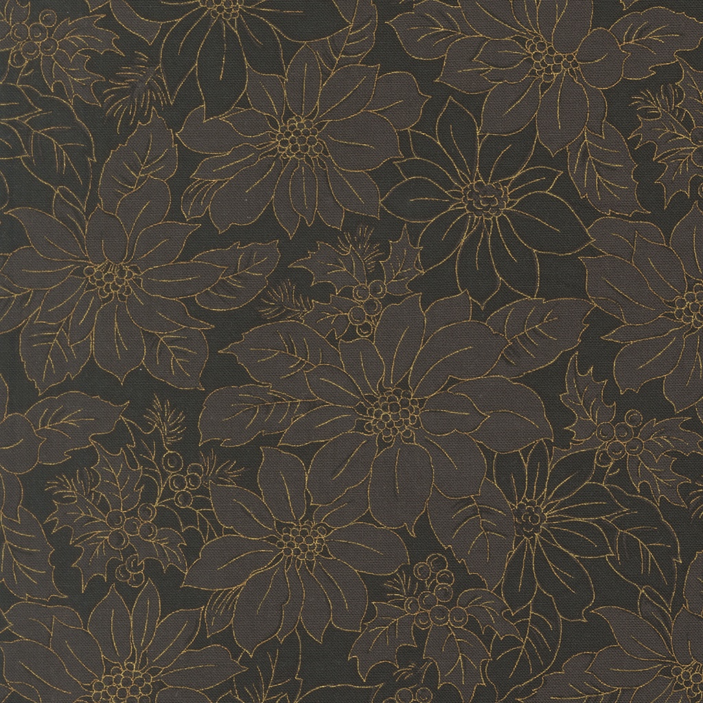 Merry Manor Metallic 2025 Poinsettia Damask Ebony from Moda Fabrics