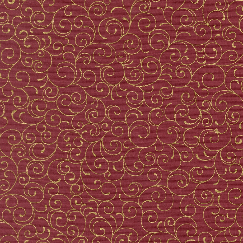 Merry Manor Metallic 2025 Metallic Swirls Crimson from Moda Fabrics