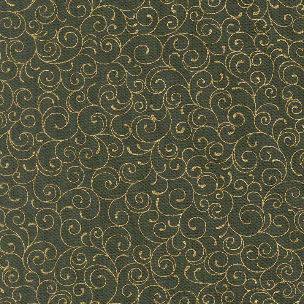 Merry Manor Metallic 2025 Metallic Swirls Evergreen from Moda Fabrics
