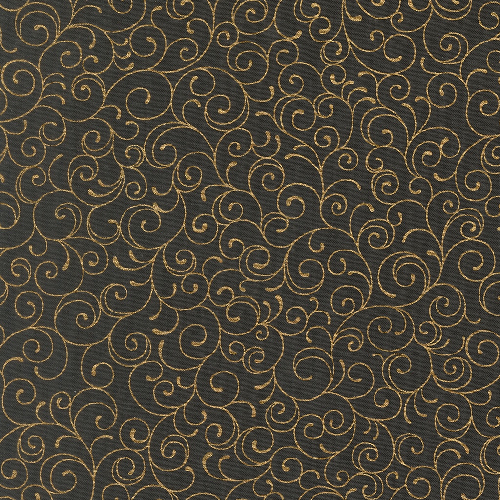Merry Manor Metallic 2025 Metallic Swirls Ebony from Moda Fabrics