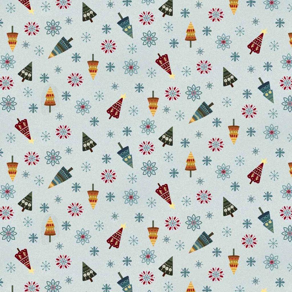 Nordic Holiday Village Tossed Trees Ice Blue Multi by Mary Jane Carey from Henry Glass Fabrics