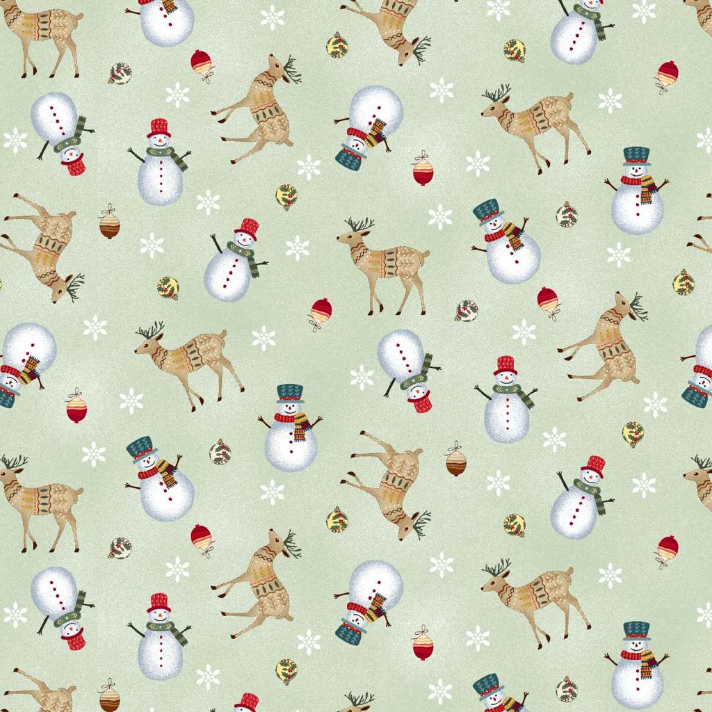 Nordic Holiday Village Tossed Reindeer Light Sage Multi by Mary Jane Carey from Henry Glass Fabrics