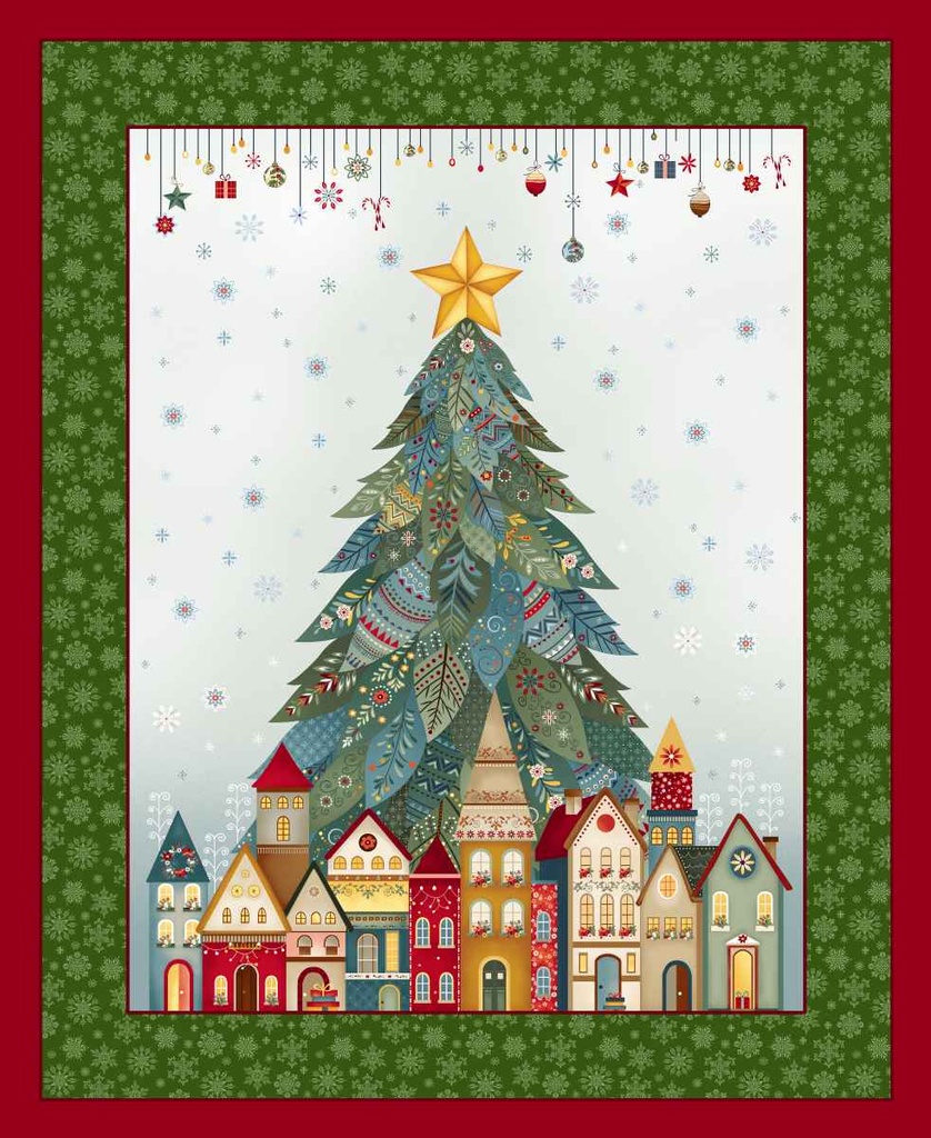 Nordic Holiday Village Trees Panel Ice Blue Multi by Mary Jane Carey from Henry Glass Fabrics