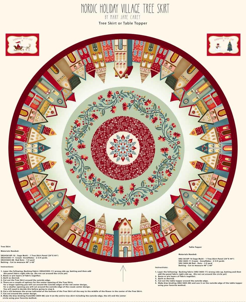 Nordic Holiday Village Tree Skirt Panel Sage Multi by Mary Jane Carey from Henry Glass Fabrics