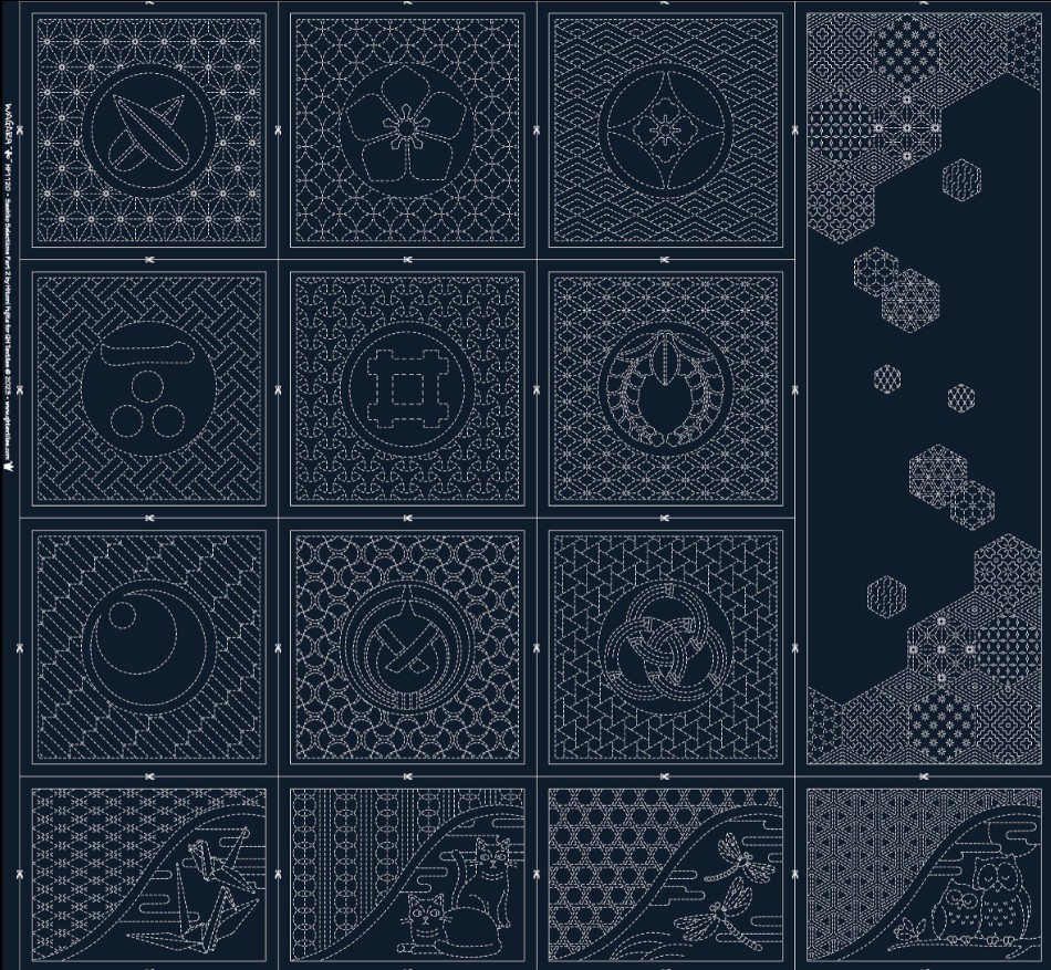 Wagara Sashiko Panel Selections 2 Navy from QH Textiles