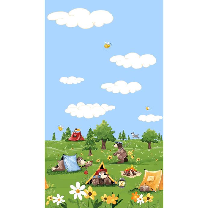 Barron Goes Camping Border Light Blue by Susy Bleasby from Clothworks