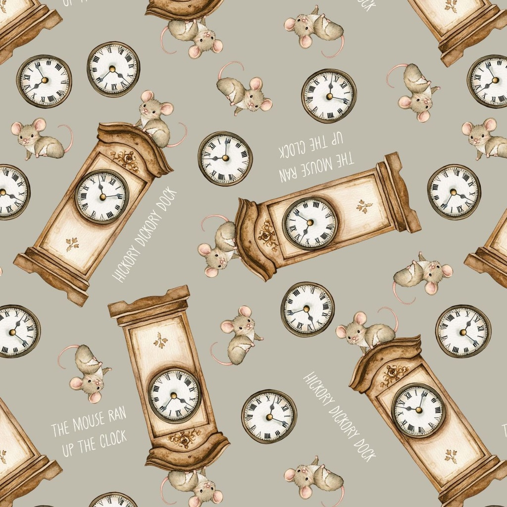 Nursery Rhyme Time Hickory Dickory Dock Light Gray by Oleander Studio from Blank Quilting