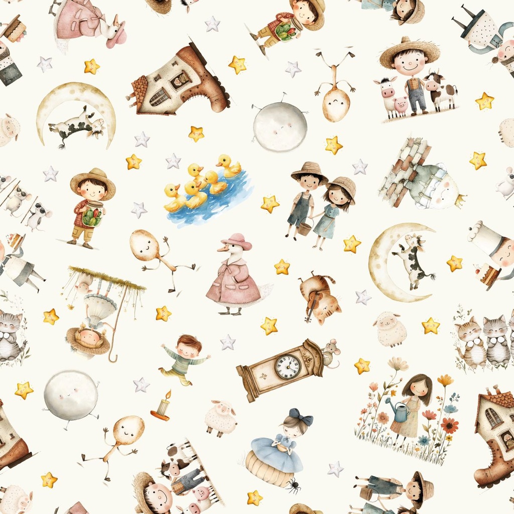 Nursery Rhyme Time Nursery Rhyme Characters Ivory by Oleander Studio from Blank Quilting