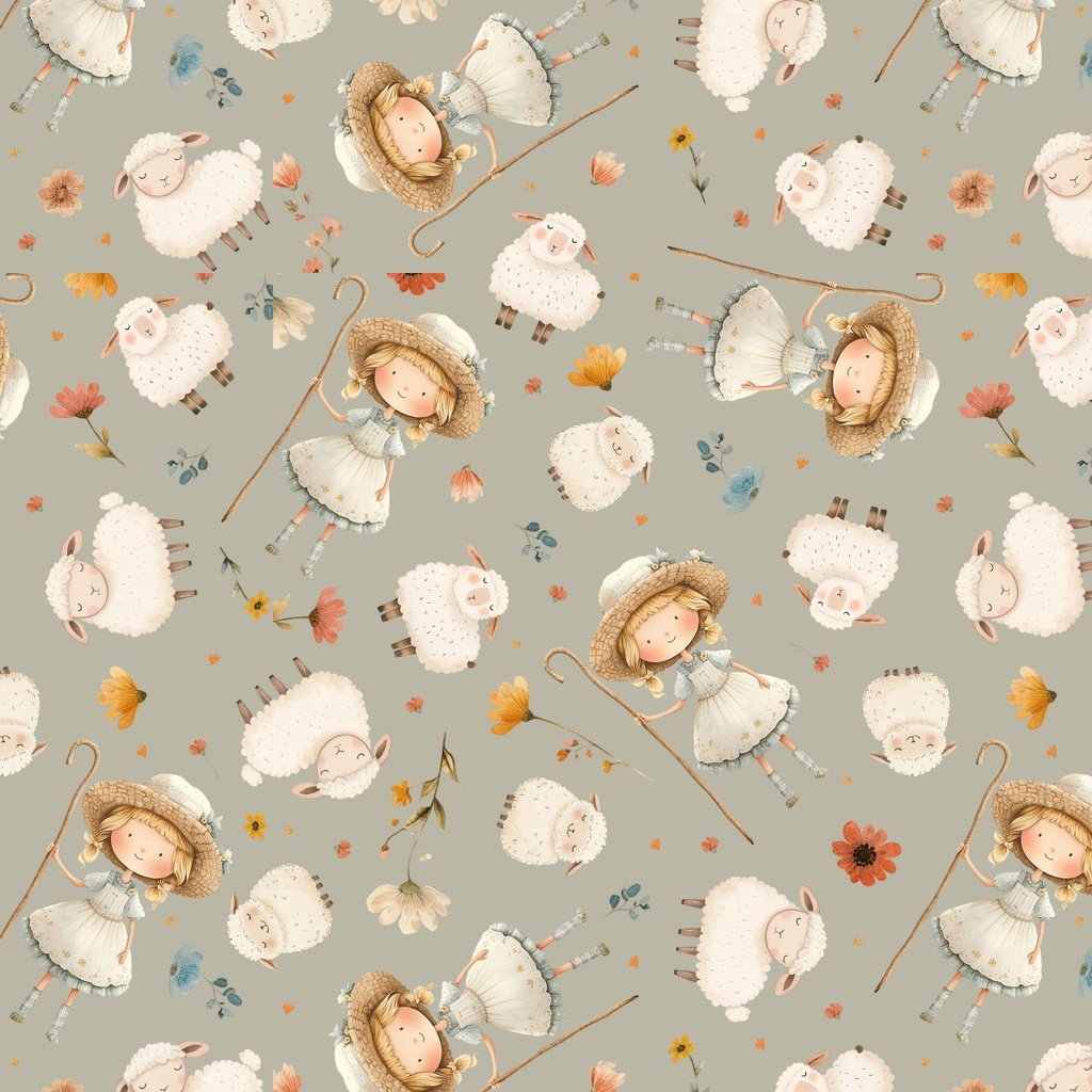 Nursery Rhyme Time Little Bo Peep Light Gray by Oleander Studio from Blank Quilting