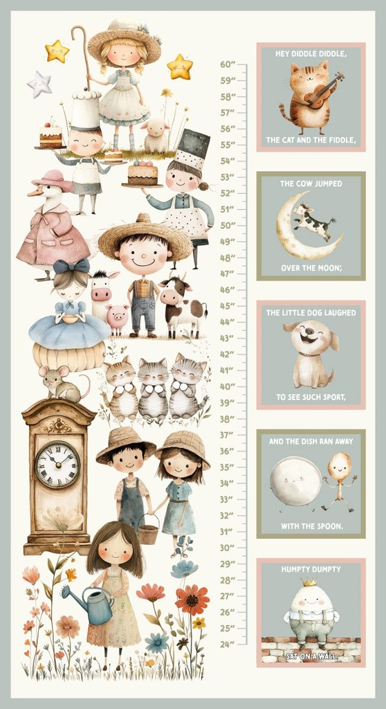Nursery Rhyme Time Nursery Rhyme Growth Chart 24" Panel by Oleander Studio from Blank Quilting