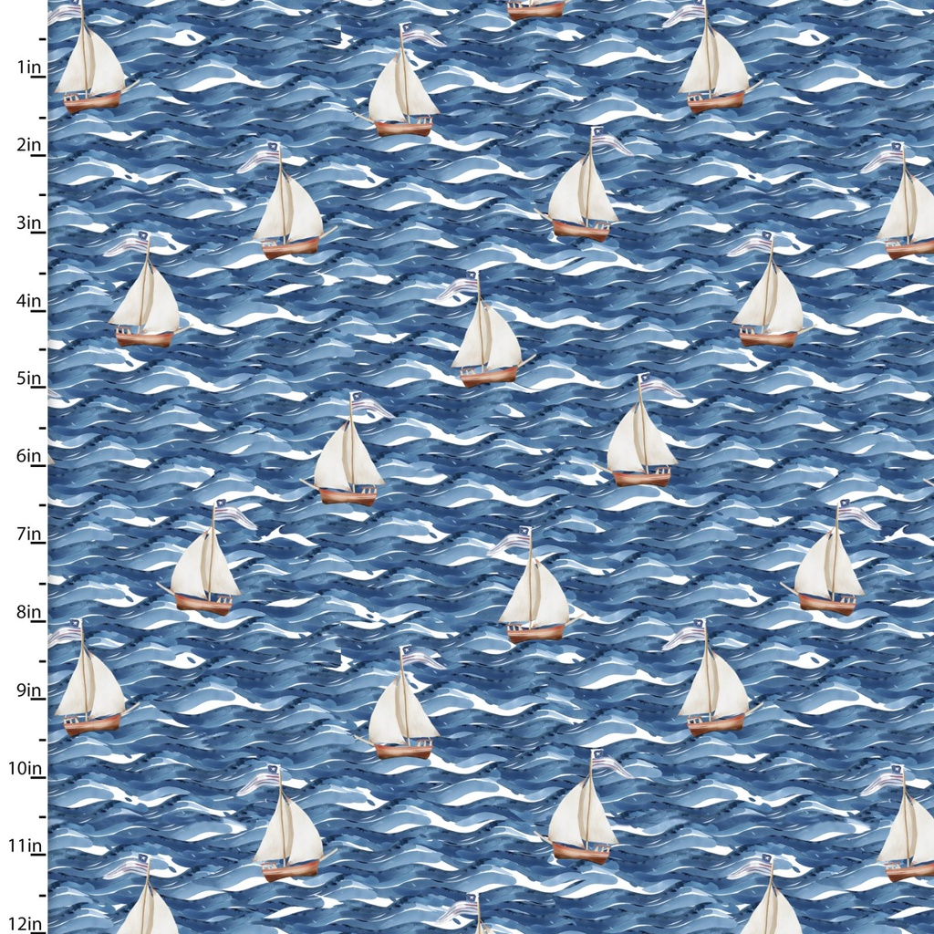 Ahoy Mate Sailboats on Blue from 3 Wishes Fabric