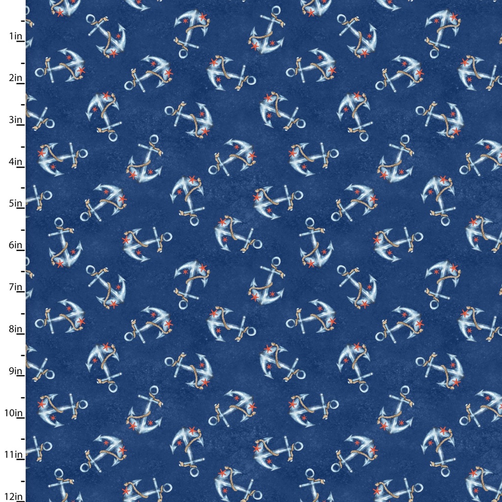 Ahoy Mate Anchors on Royal Blue from 3 Wishes Fabric