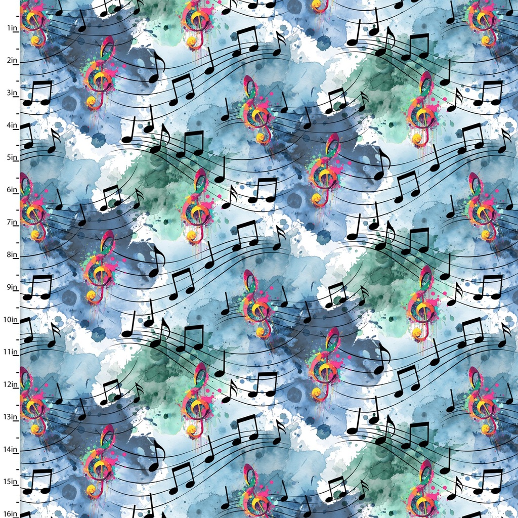 Play that Donkey Music Notes on Blue by Jim Baldwin from 3 Wishes Fabric
