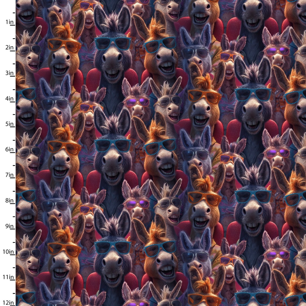 Play that Donkey Music Donkeys in Glasses on Black from 3 Wishes Fabric