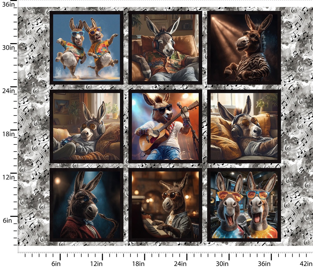 Play that Donkey Music Block Panel Multi from 3 Wishes Fabric