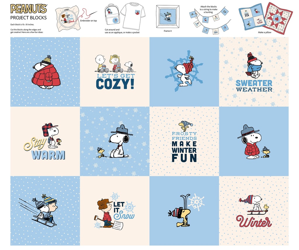 Peanuts Frosty Friends Project Blocks Panel White Multi from Northcott