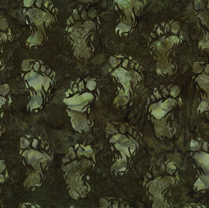 Big Foot Footprints on Olive Bali Batik from Hoffman Fabrics