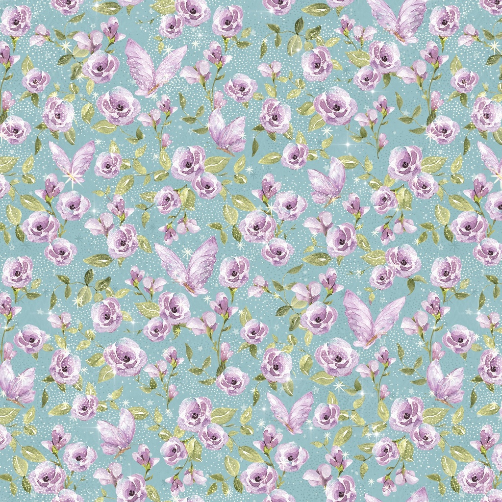 Fairy Boutique Flowers & Butterflies Teal/Purple by Graphic 45 from White Owl Textiles