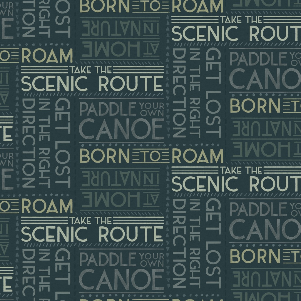 Paddle & Pine Words Navy/Blue from White Owl Textiles
