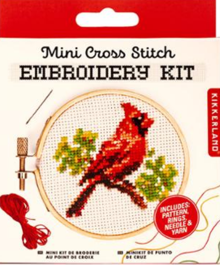 Cardinal Mini Cross Stitch Embroidery Kit by Kikkerland