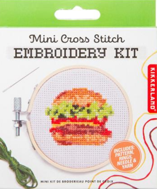 Burger Mini Cross Stitch Embroidery Kit by Kikkerland