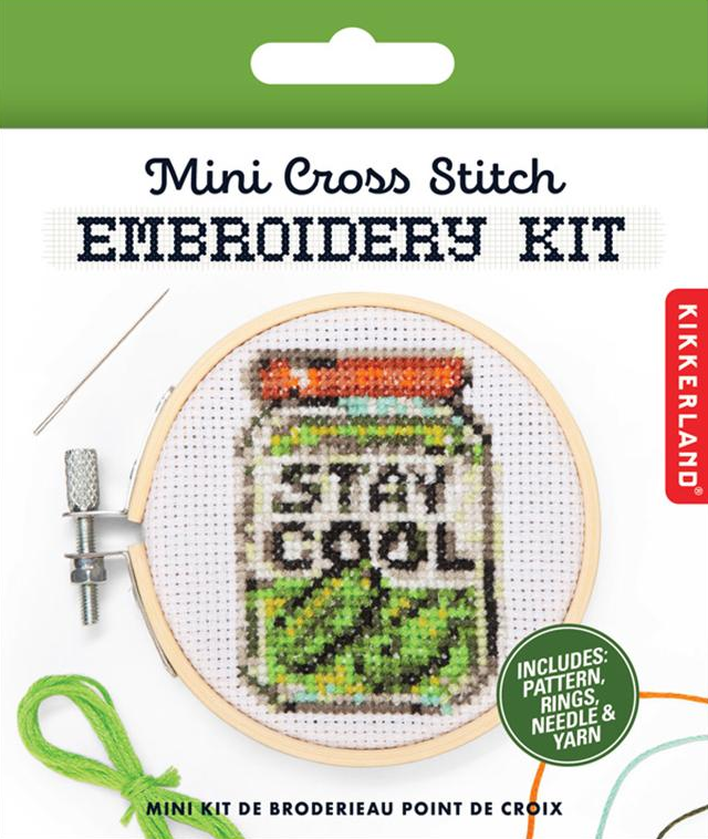 Stay Cool Pickle Mini Cross Stitch Embroidery Kit by Kikkerland