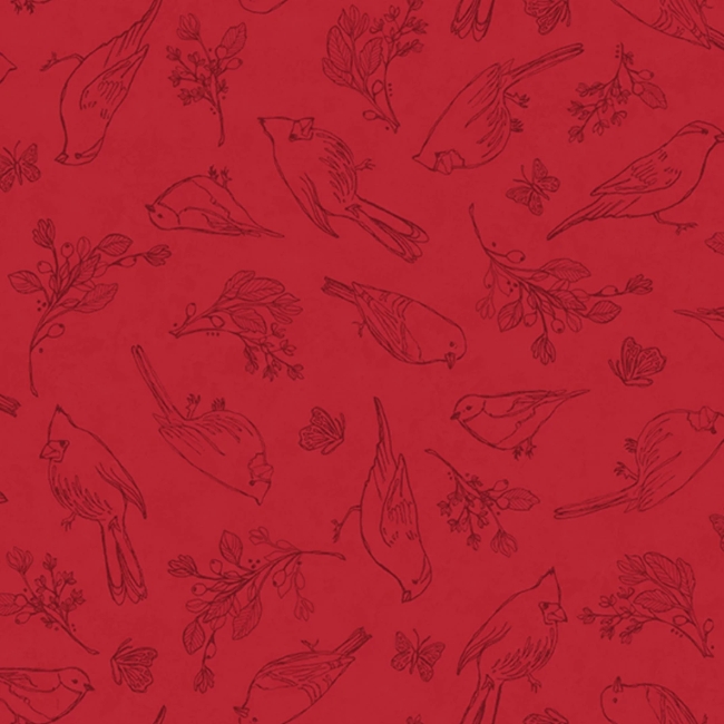 Unexpected Red Fine Line Birds Red by Rebecca Canale from Studio E Fabrics