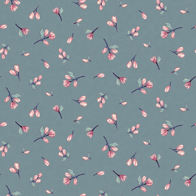 Unexpected Red Tossed Blossoms Dark Slate by Rebecca Canale from Studio E Fabrics