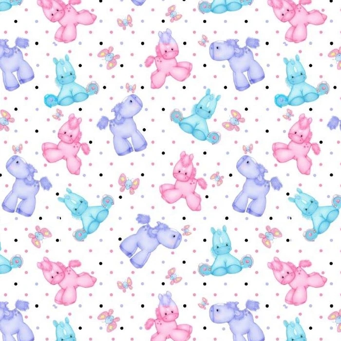 Comfy Flannel Ponies & Butterflies White from A. E. Nathan