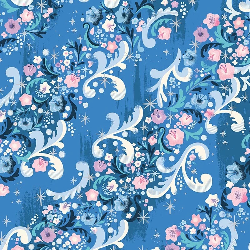Wishes Cindy's Flowers Blueberry Sparkle by Jill Howarth from Riley Blake